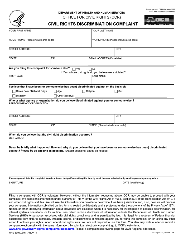 Civil Rights Discrimination Complaint Form Package