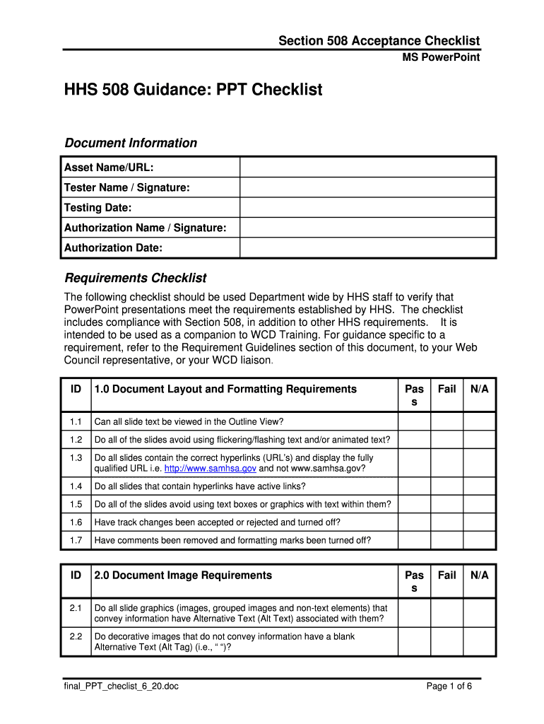 Checklist for Nhis PPT Form