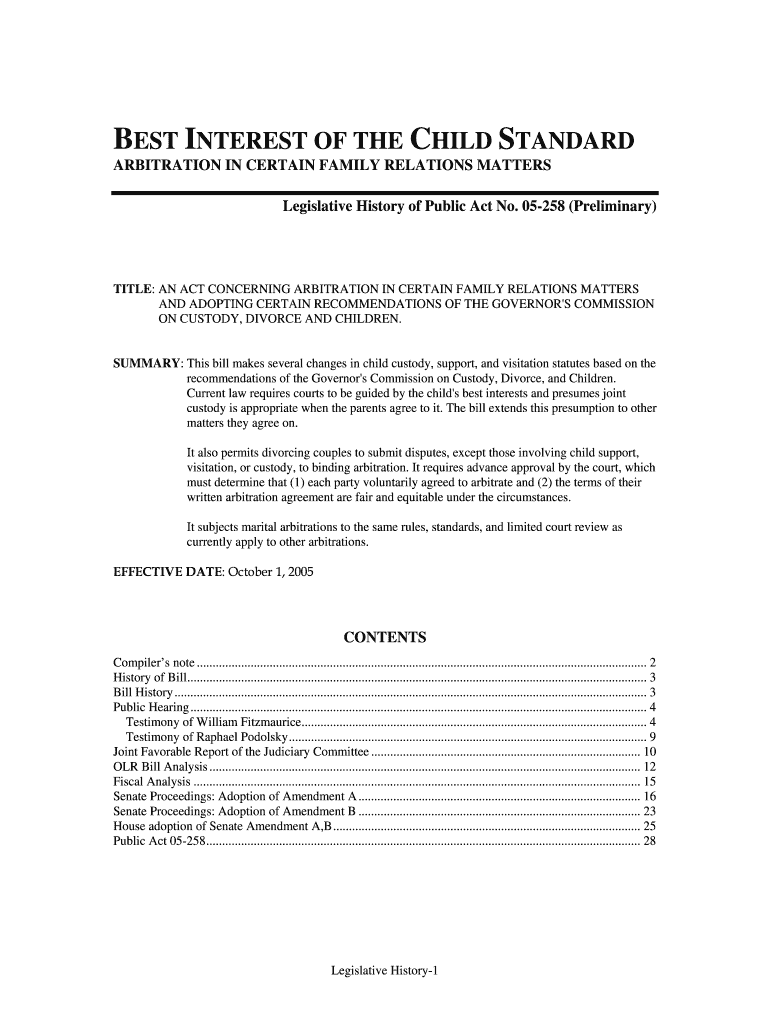 Best Interest of the Child  Legislative History of PA 05 258  Jud Ct  Form