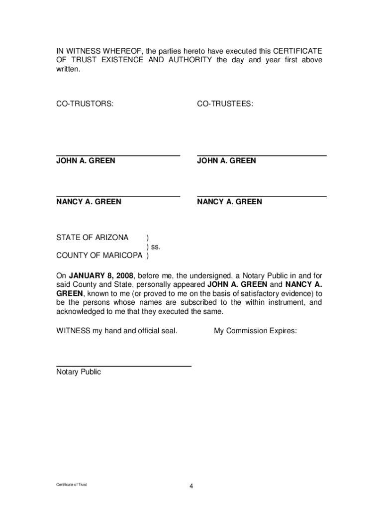 Az Certificate of Trust Form