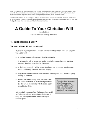 Guide to Your Christian Will Zola Levitt Ministries  Form