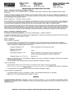  Mony Life Insurance Beneficiary Change Form 2010