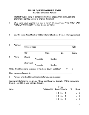 Trust Questionnaire Sample  Form