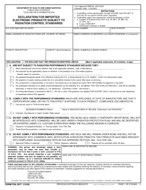 Declaration for Imported Electronic Products Subject to Radiation Control Standards  Form