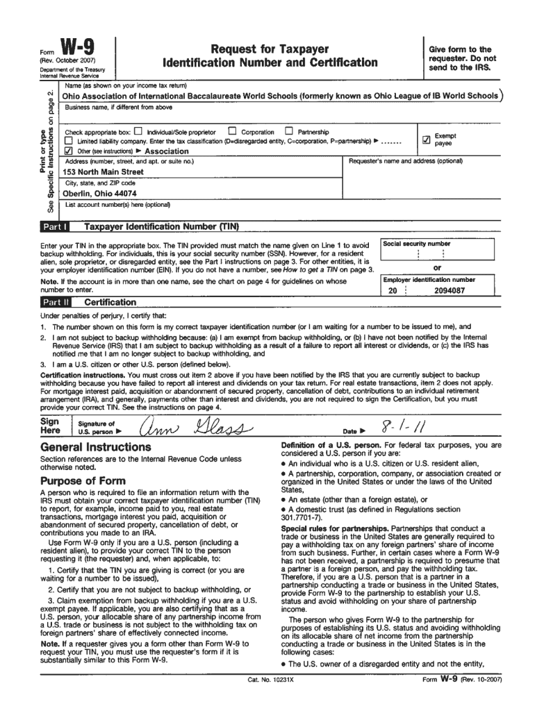 Ohio W 9 Form