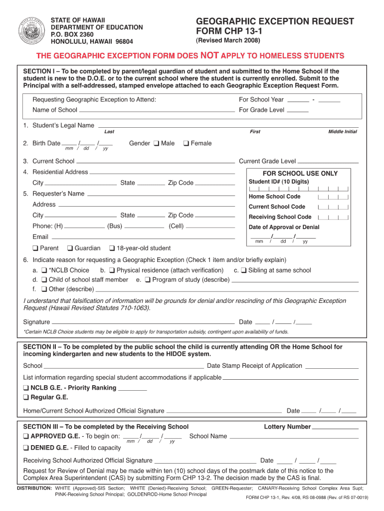  Geographic Exemption Hawaii Fillable Form 2008-2024