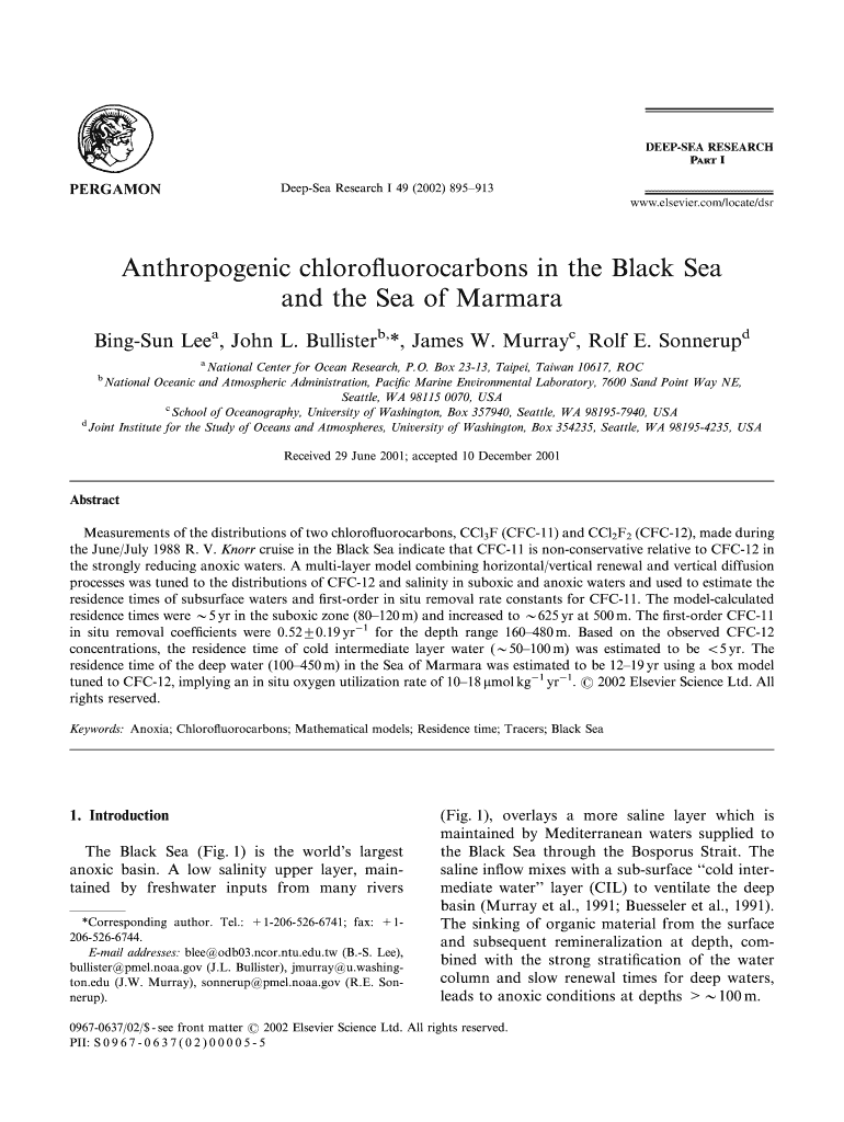 Anthropogenic Chlorofluorocarbons in the Black Sea and the Sea of Ocean Washington  Form