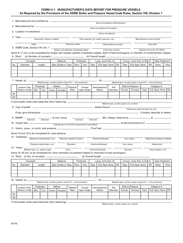 Asme U1a Form