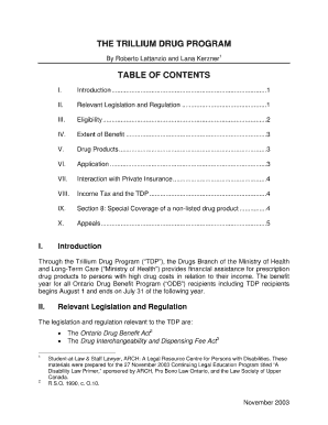 Trillium Drug Program Application PDF  Form