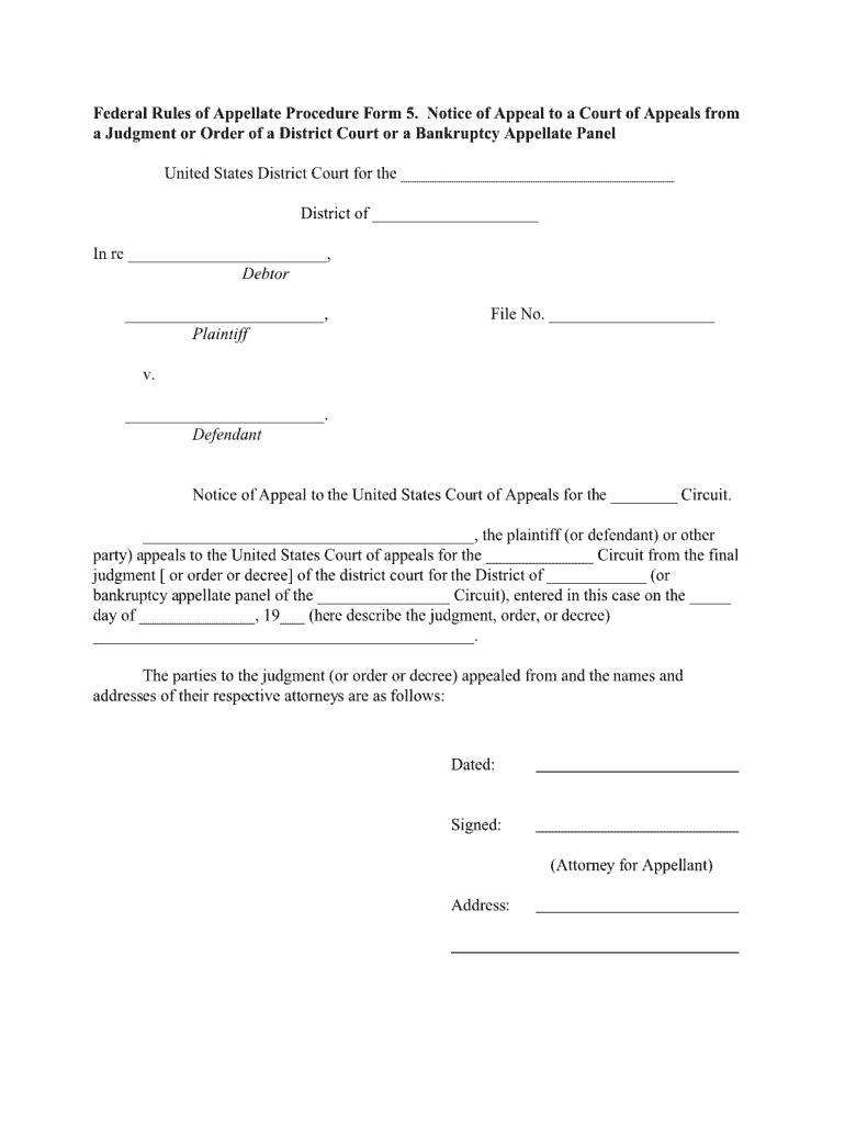 Federal Notice of Appeal Form