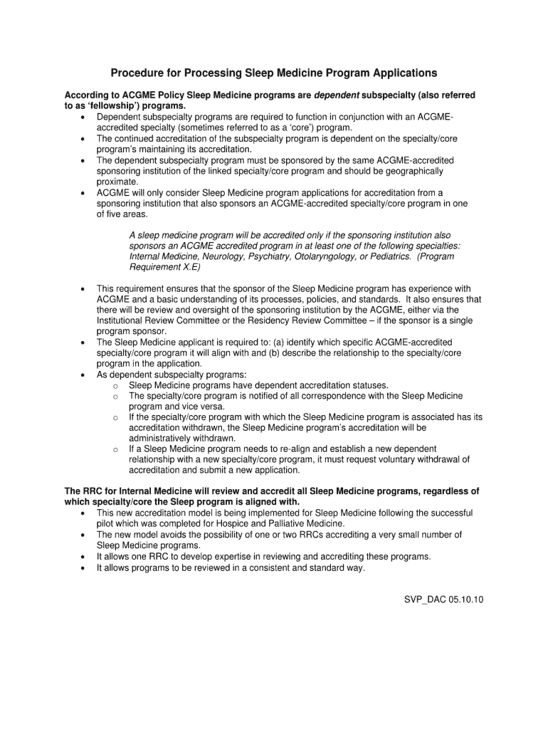 Acgme Application Sleep Medicine Form