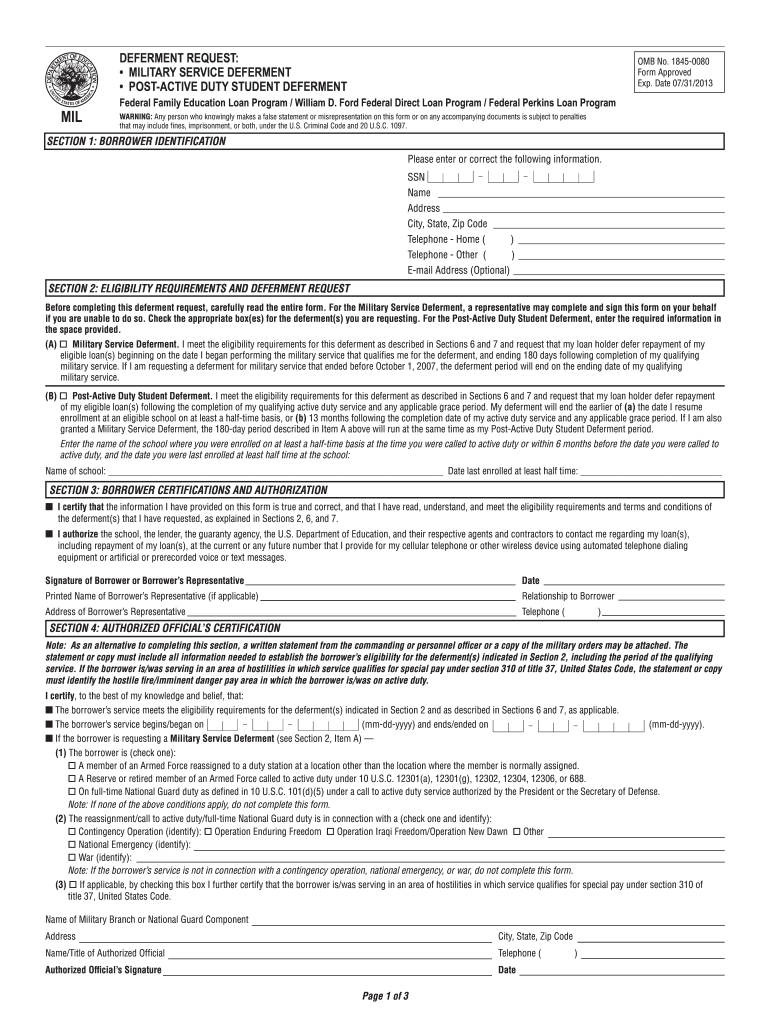 Deferment Military Service  Form