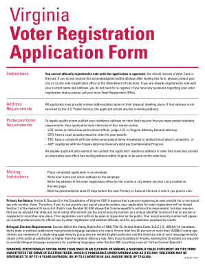  Virginia Voter Registration Application Form Fillable 2012