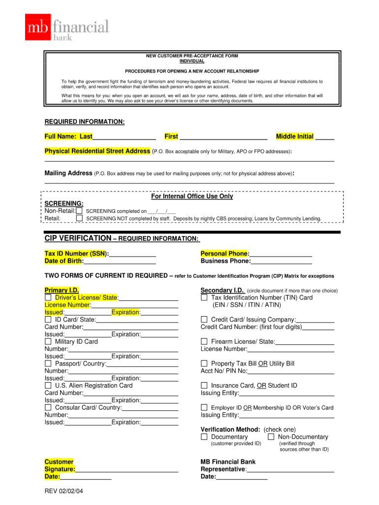 Customer Identification Program Template  Form