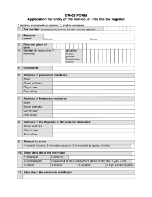 DR 02 FORM Application for Entry of the Individual into the DURS Durs Gov