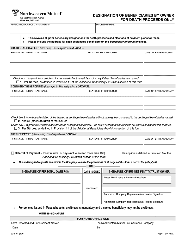  Northwestern Mutual Beneficiary Designation Form 2007