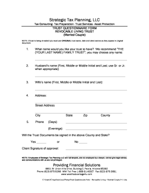 Trust Questionnaire Sample  Form