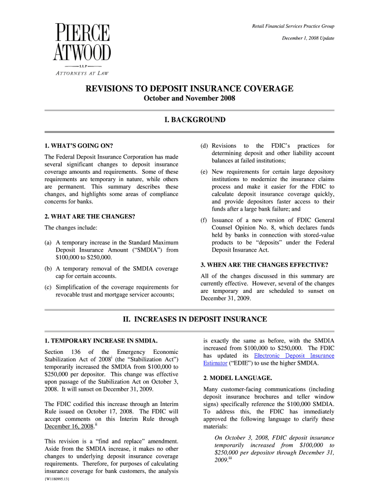 REVISIONS to DEPOSIT INSURANCE Pierce Atwood LLP  Form