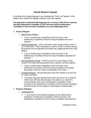 Sample Bequest Language PDF Southwestern Assemblies of God Sagu Form