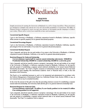 Sample Provisions University of Redlands Redlands  Form
