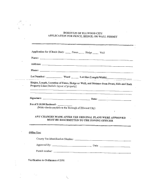 How Much is a Fence Permit in Borough of Ellwood City Form