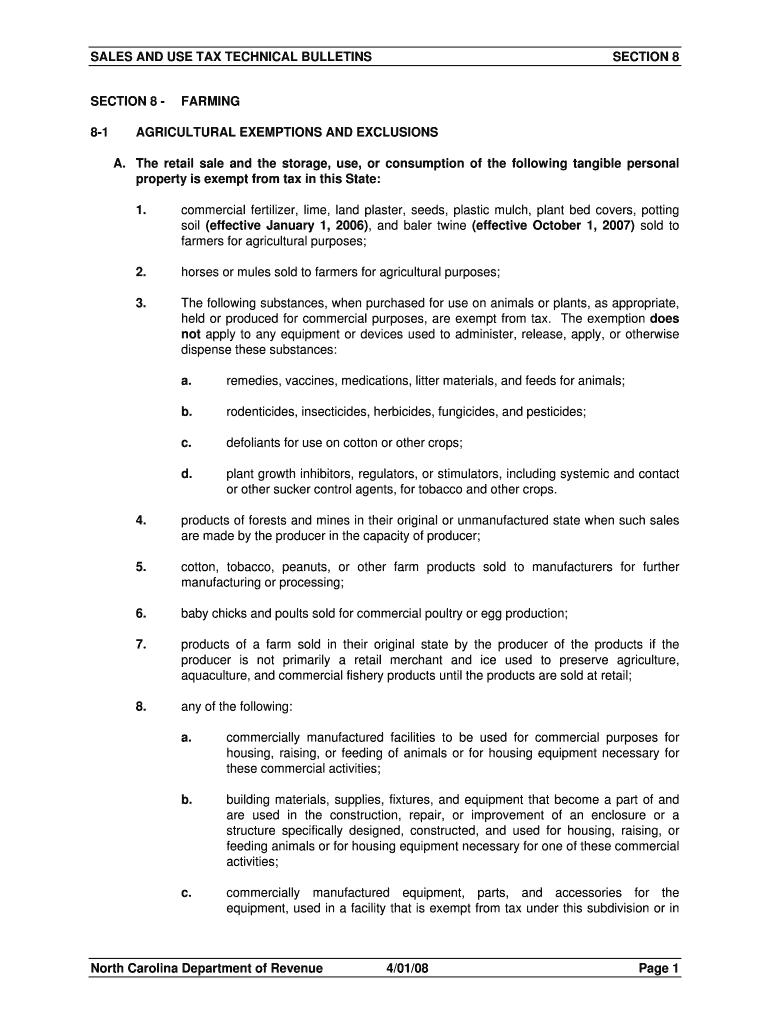 SALES and USE TAX TECHNICAL BULLETINS SECTION 8 North  Form