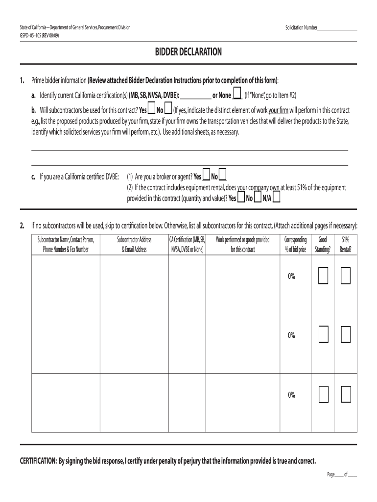  Bidder Declaration Form Gspd 05 105 2009-2024