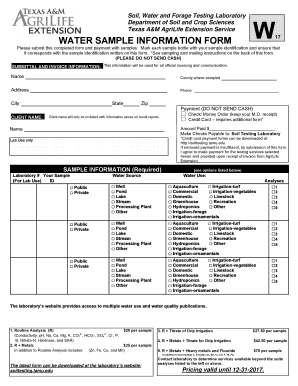 Texas a M Water Testing  Form