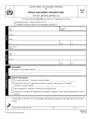 Vermont Sales Tax Exemption Certificate Fillable Form