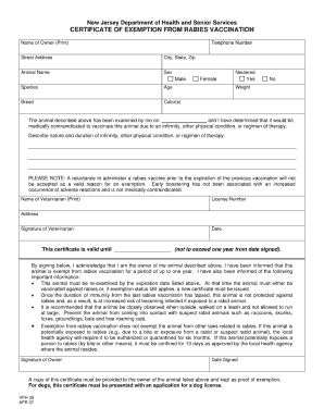 Pet Vaccine Exemption Letter  Form