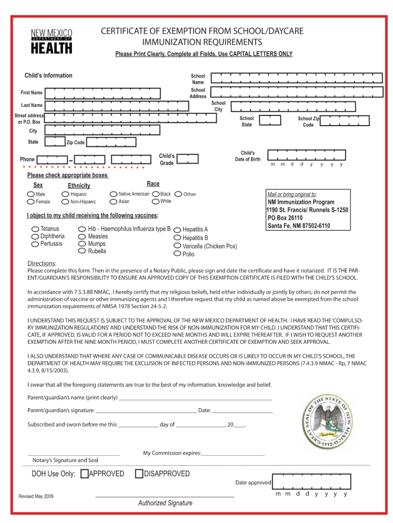  Certificate of Exemption New Mexico  Form 2009
