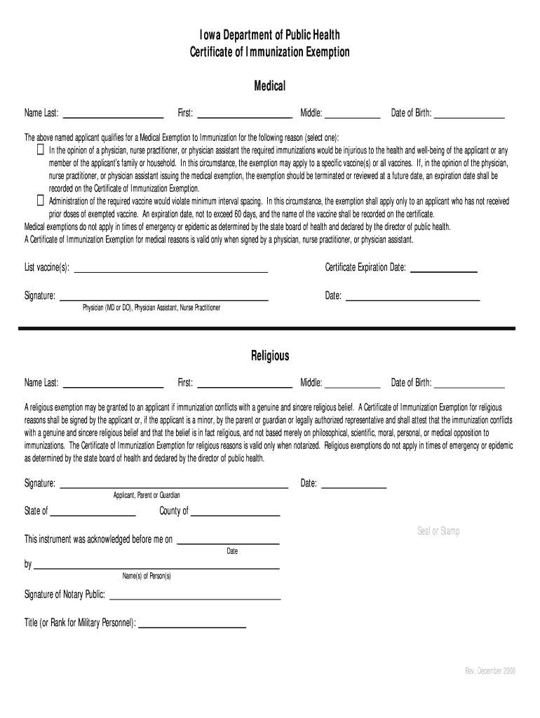  Editable Iowa Department of Public Health Immunization Form 2008
