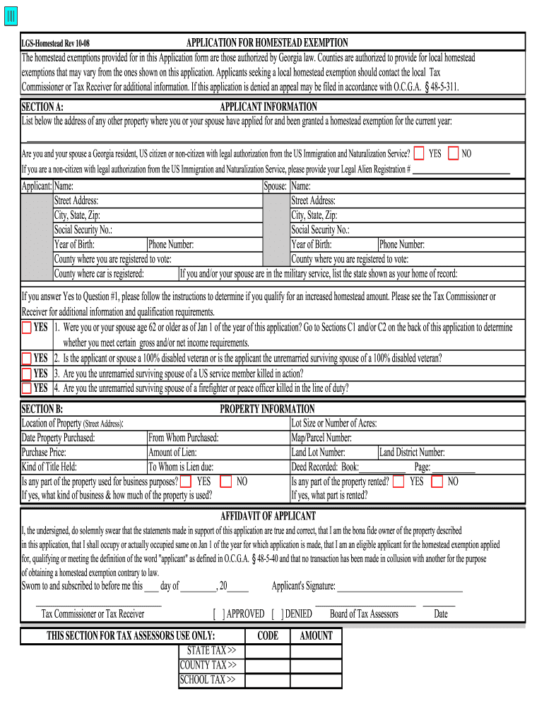 Application for Homestead 2  Etax Dor Ga  Form