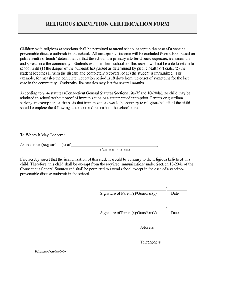 Religious Exemption Vaccination Letter  Form