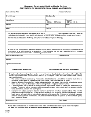  Certificate of Exemption from Rabies Vaccination Michigan Form 2007-2024