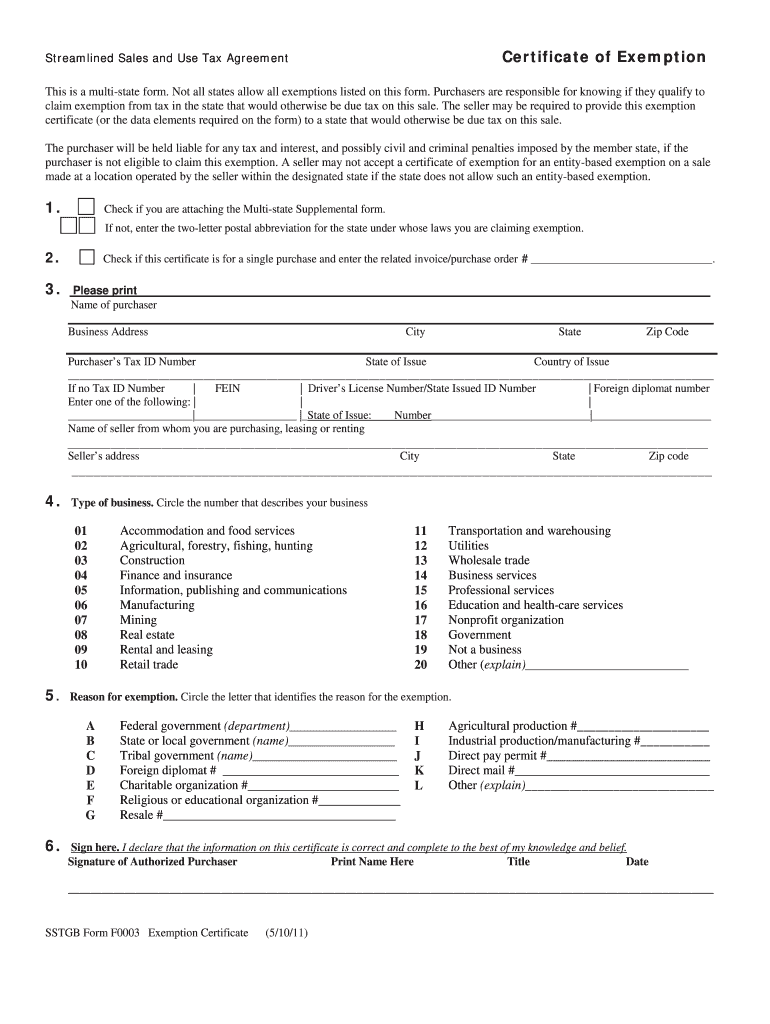  Form F0003 Exemption 2011