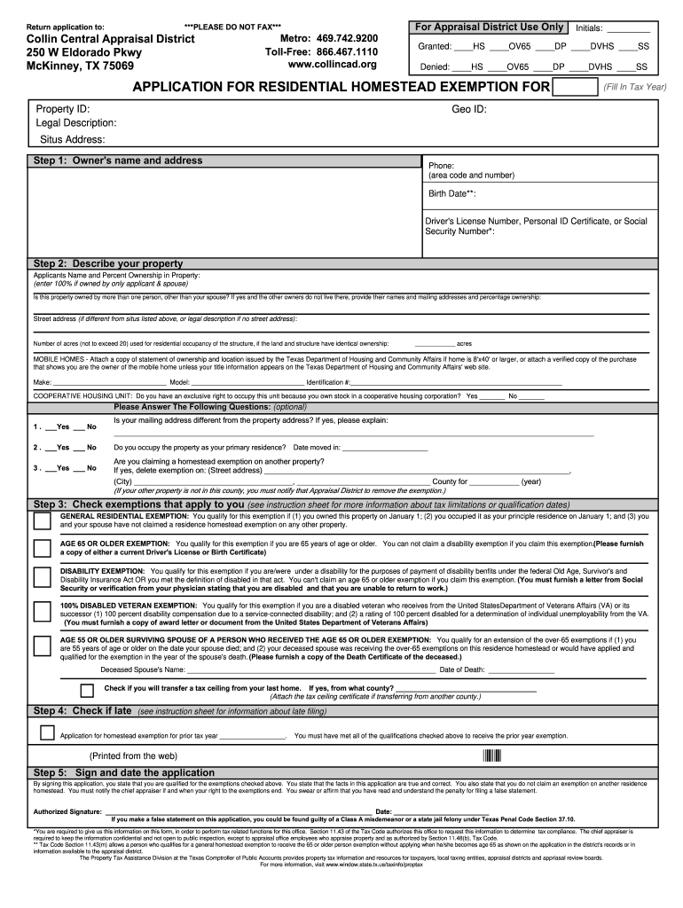 Collin County Homestead Exemption Form