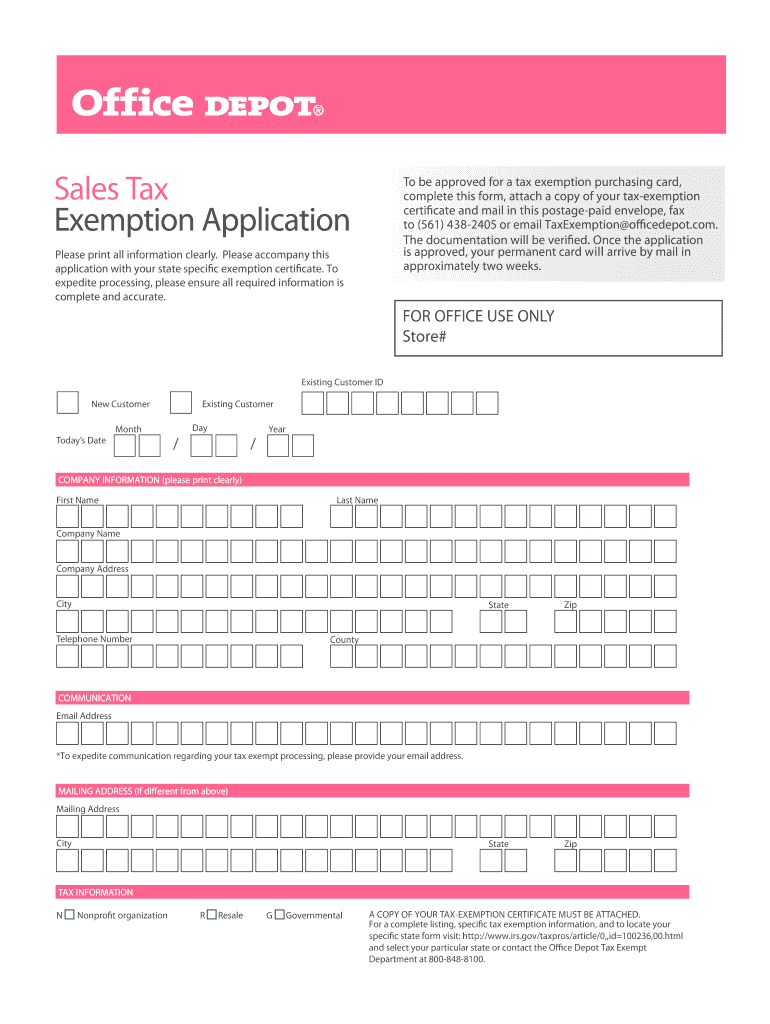 Office Depot Tax Exempt  Form