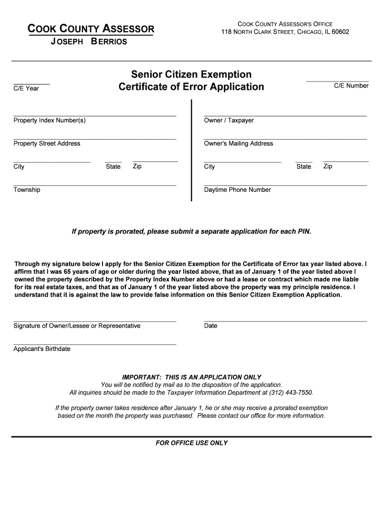 Cook County Senior Form