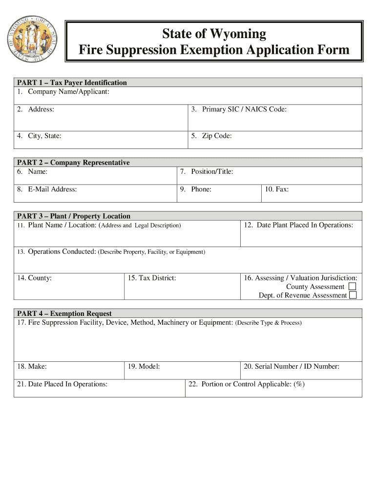 Wyoming Fire Suppression Form