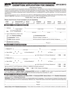 Nyc Exemption Application for Owners Fillable Form