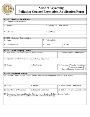 Wyoming Pollution Control Exemption Form