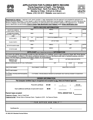 Vital Statistics Fort Myers  Form