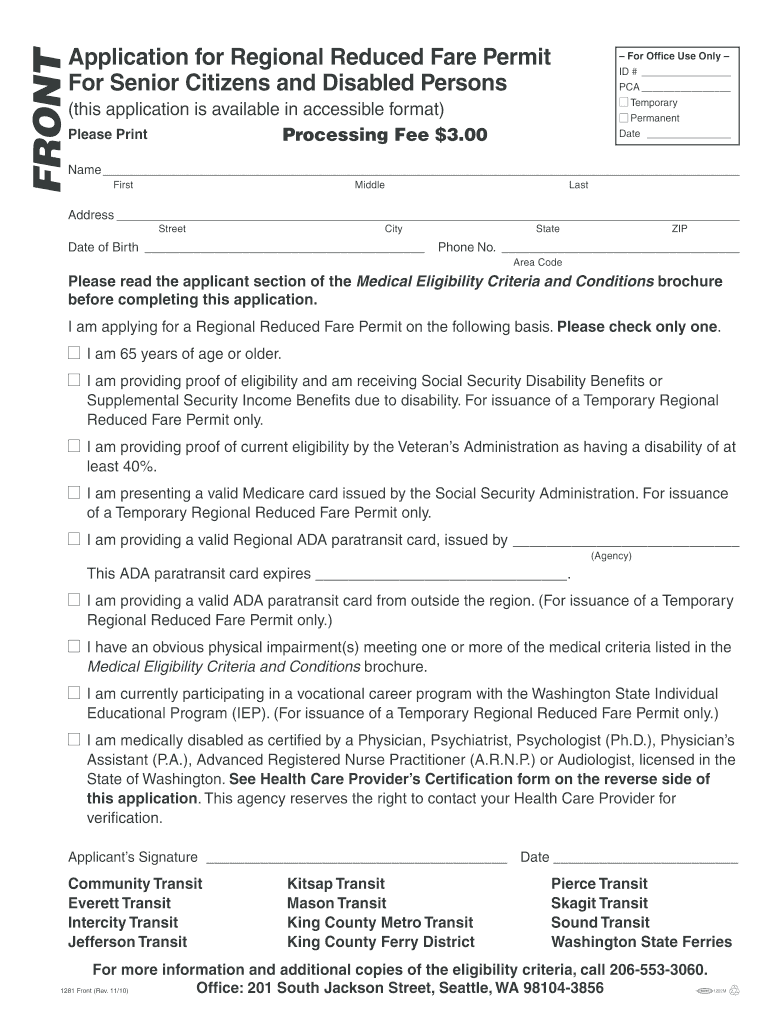 Where Do I Mail My Application for Reginal Reduce Fare Permit for Sound Transit Form