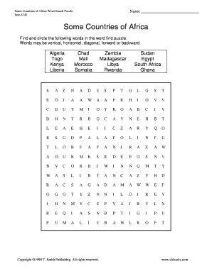 Africa Word Search PDF  Form