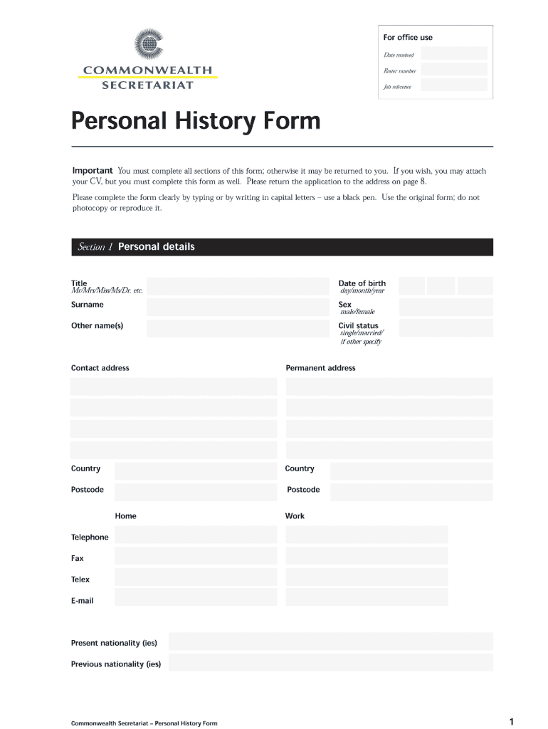 Personal History Form
