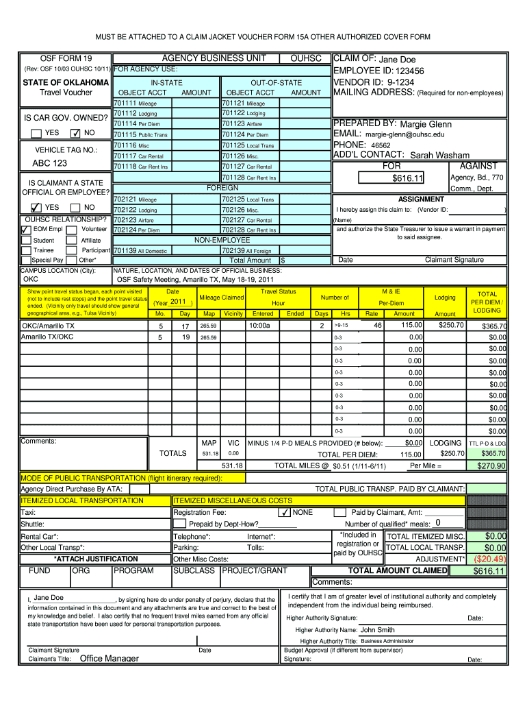 Travel Form 19 Example Adjustment  Ouhsc