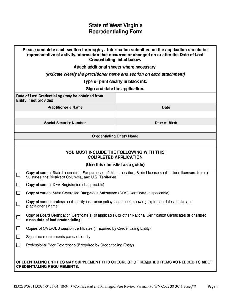  Wv Recredentialing Form 2004-2024