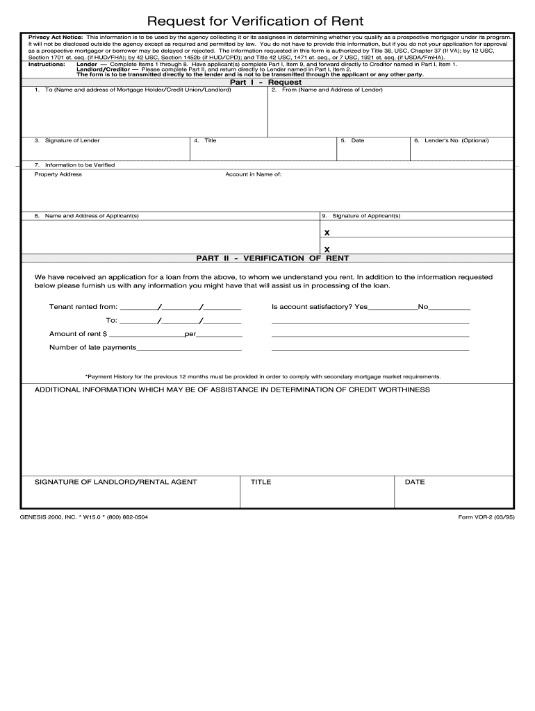  Verification of Rent Form 1995-2024