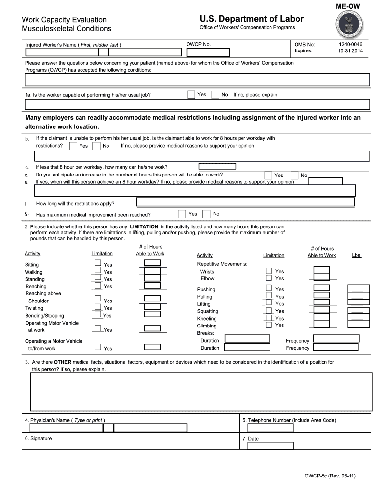  Owcp 5c Form 2011